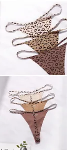Seamless leopard print thong set featuring low-rise design and delicate thin straps for women.
