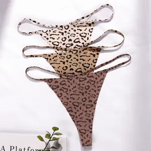 Sexy leopard print thong for women, low rise seamless string panties, seductive animal print underwear.