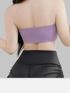 Strapless seamless sports bra back view displaying comfortable fit and supportive bandeau top.