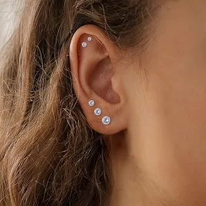 Stainless steel cubic zirconia stud earrings set, multi piercing cartilage earrings daily.