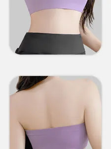 Detail view of the seamless backless strapless sports bra, showing comfortable fit and design.
