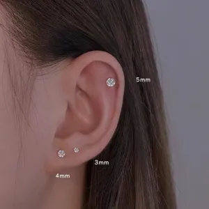 Stainless steel zirconia stud earrings set, 3mm 4mm 5mm sizes, minimalist piercing jewelry.