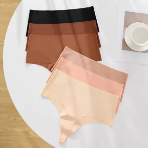 Nahtlose Eisseide T-Strings für Damen hohe Taille einfarbig atmungsaktiv bequem