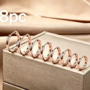 Edelstahl Roségold Creolen Set für Damen, minimalistische schicke Ohrringe Schmuck 8 Stk