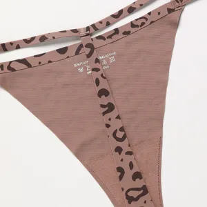 Seamless sexy leopard thong low waist ice silk women sports yoga panties comfortable underwear