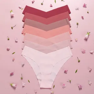Women's Low Waist V-Shape Ice Silk Panties Seamless Breathable Quick Dry Solid Color Stretch Briefs Underwear