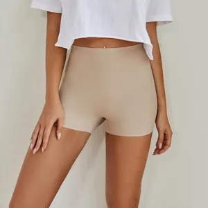 High-waisted seamless safety shorts for women, nude ice silk anti-chafing biker shorts.