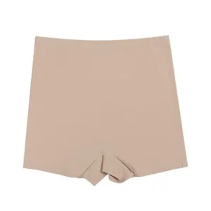 Women's high waist seamless ice silk safety shorts, nude beige anti chafing underwear.