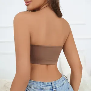 Women Strapless Tube Top Seamless Bralette Non Slip Bandeau Bra Wireless Comfort Underwear Solid Color Nylon Top
