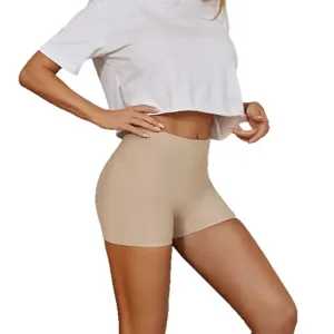 High waist seamless ice silk safety shorts for women, nude anti-peeping breathable underwear.