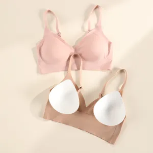 Seamless wireless bra for women, comfortable breathable thin padded push up underwear.
