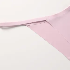 Seamless thin strap ice silk low waist breathable cotton crotch thong underwear for women