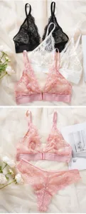 French thin lace sexy lingerie set wireless front closure bra and panties collection