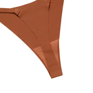 Women seamless ice silk thong breathable sexy thin strap underwear solid color comfortable