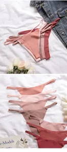 Women's seamless ice silk thongs, multi-pack pink nude colors, delicate thin strap sexy underwear.