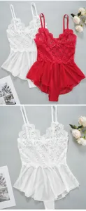 Französische Spitze Netz verlockende sexy Lingerie Teddy Schlafanzug Set Detailansicht.