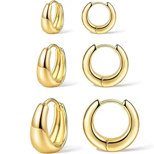 Massive gold Creolen Set minimalistische geometrische Metall Huggie Ohrringe für Damen Alltag