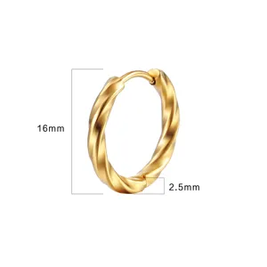 Detailed view of the elegant gold Mobius twisted hoop earrings featuring size dimensions.