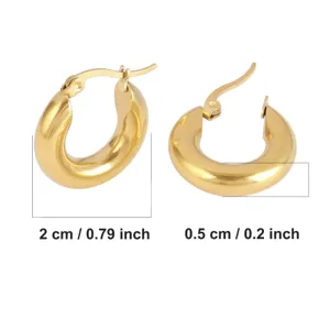 Detailed view of the gold stainless steel hoop earrings showing precise size and dimensions.