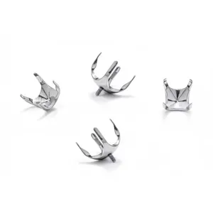 Titanium 4-prong earring setting detail, threaded bowl tray for body piercing jewelry DIY.