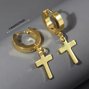Stainless steel cross hoop earrings gold fashion jewelry for men and women daily wear