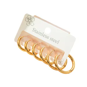 Stainless steel gold hoop earrings set featuring multiple sizes for women minimalist daily wear.