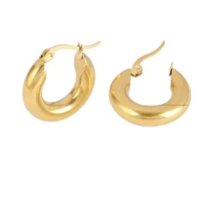 Chunky gold hoop earrings for women, minimalist stainless steel thick small hoop earrings.