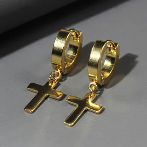 Stainless steel cross hoop earrings for men and women fashion jewelry main product view.