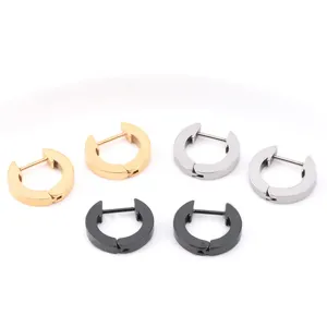 Stainless steel small U-shaped hoop earrings detail, geometric minimalist horseshoe earrings.