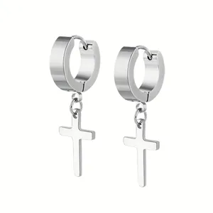 Stainless steel cross hoop earrings for men women fashion jewelry main item image