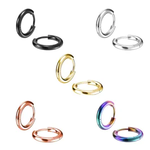 Stainless steel plain hoop earrings colorful minimalist round ear rings for daily fashion wear.