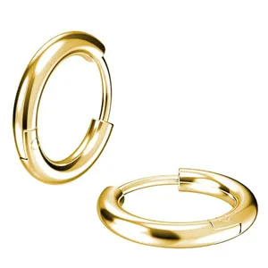 Detailed view of polished 18k gold plated stainless steel hoop earrings for daily chic wear.