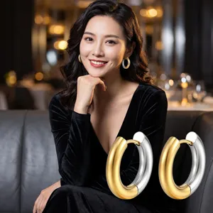 304 Stainless Steel Two-Tone Hoop Earrings for Women Fashion Chic Geometric Circle Jewelry