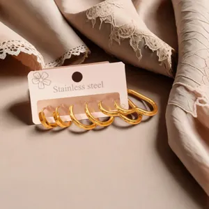 Gold stainless steel hoop earrings set minimalist geometric earrings for daily fashion
