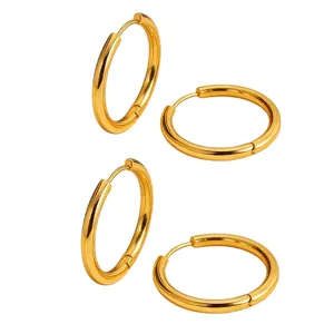 Gold stainless steel plain round hoop earrings minimalist daily wear jewelry for women