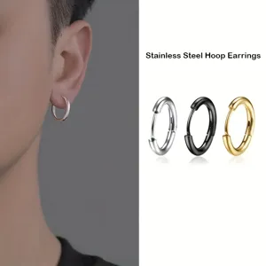 Boucles d'oreilles créoles en acier inoxydable pour hommes et femmes, design élégant.