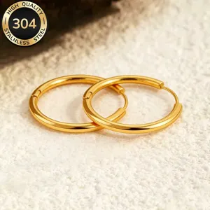 Minimalist 304 Stainless Steel Hoop Earrings For Women Men Gold Black Silver Color Geometric Round Circle Earrings Jewelry