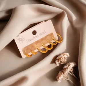Stainless steel gold hoop earrings set, minimalist thick chunky huggie earrings for women.