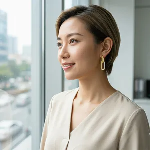 Minimalist dual-tone oval link earrings crafted from durable titanium steel with gold plating.