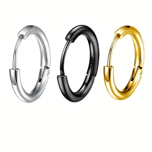Détail de créoles en acier inoxydable, boucles d'oreilles rondes pour hommes et femmes.