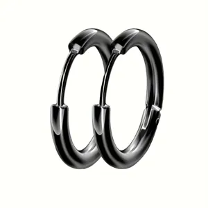 Boucles d'oreilles créoles en acier noir, design circulaire unisexe pour le quotidien.