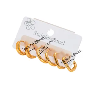 Stainless steel gold hoop earrings set, minimalist geometric design, multi-size daily jewelry.