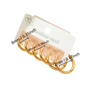 Stainless steel gold hoop earrings set, minimalist geometric round hoop earrings for women.