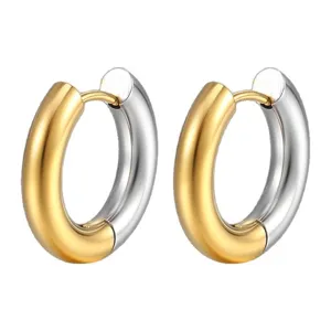 Minimalist Stainless Steel Hoop Earrings Euro-American Two-Tone Gold Silver Round Huggie Earrings For Unisex Daily Wear Ear Jewelry