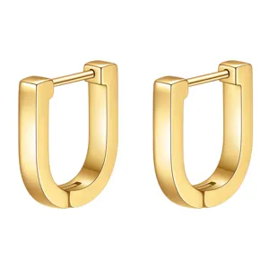 Minimalist gold stainless steel U-shaped hoop earrings for women fashion daily wear chic jewelry.