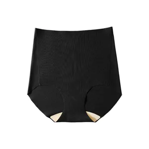 Women high waisted seamless briefs comfortable breathable full coverage black underwear main view