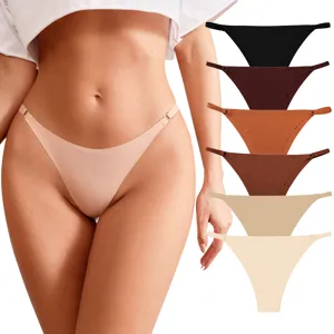 Women's Sexy Seamless Low Waist Bikini Briefs Breathable Solid Color Thin Strap Panties Comfortable Ladies Underwear