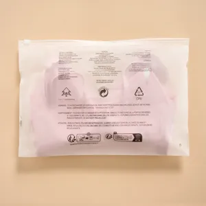 Frosted clear plastic zipper storage bag with suffocation warnings for clothing packaging