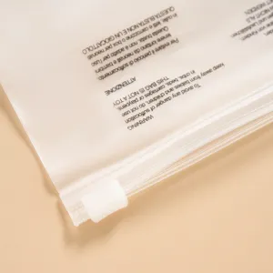 Frosted plastic zipper storage bag detail, translucent waterproof packaging pouch for underwear.