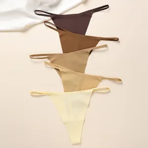 Women's Seamless Ice Silk Thong Low Waist Breathable Quick Drying T-Back Panties Solid Color Stretch Sexy Underwear